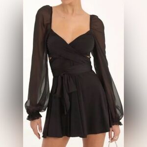 Lucy in the Sky black Aliah Puff Chiffon Wrap Dress